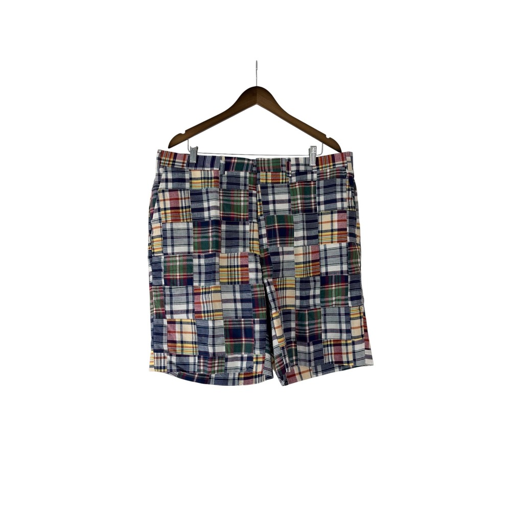 J. McLaughlin Mens Patchwork Madras Shorts Navy Plaid Size 40 NWT Preppy Summer